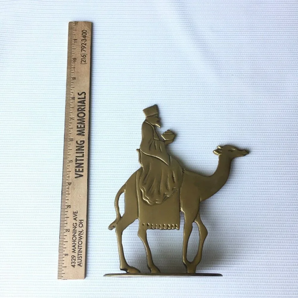 Wise Man & Camel Metal Figurine Brass Sculpture Nativity Scene Christmas Holiday
